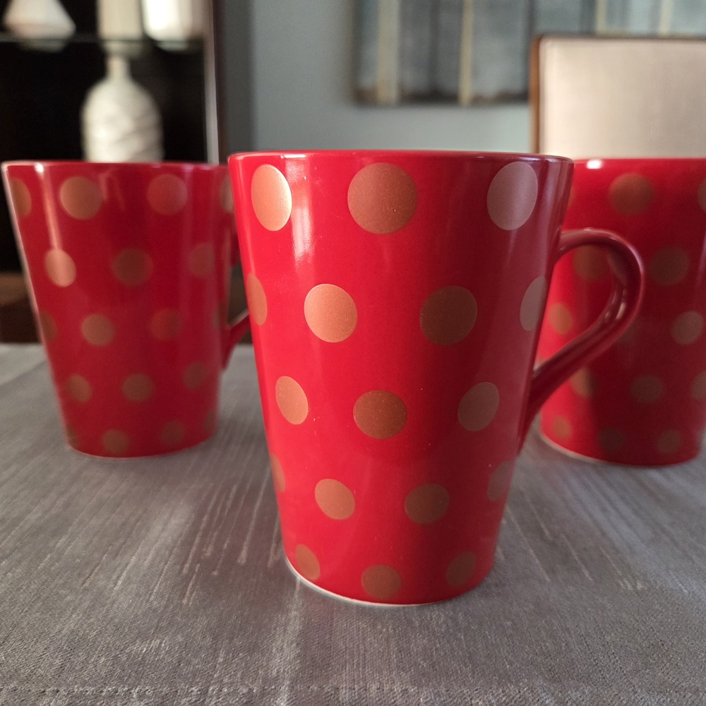 Crate&Barrel Red Polka Dot Mugs